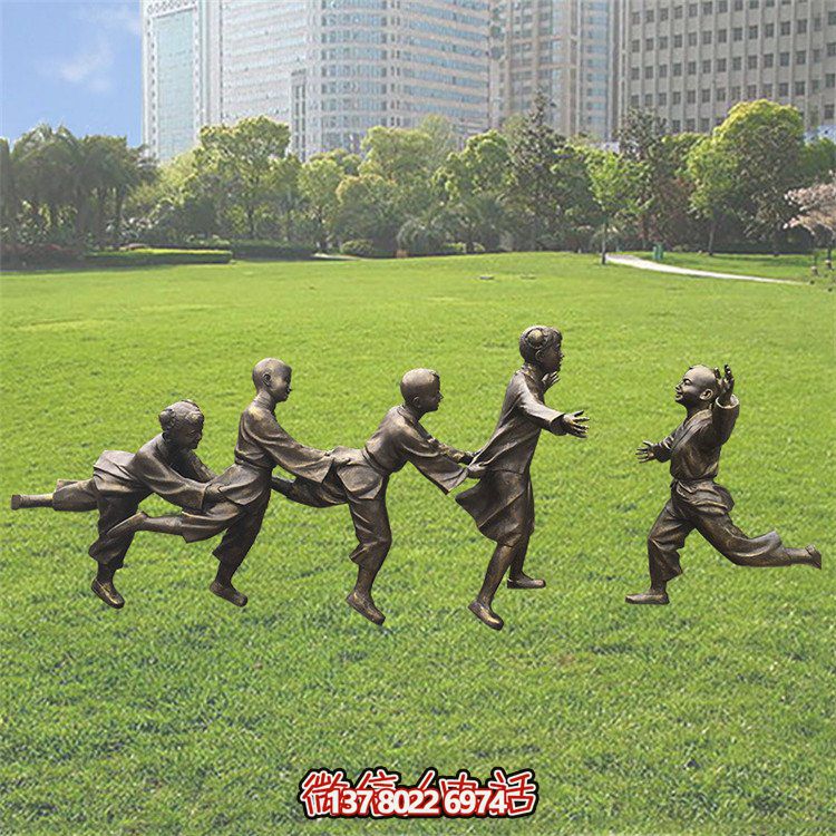 公园草坪八方玻璃钢仿铜童趣主题老鹰捉小鸡儿童摆件