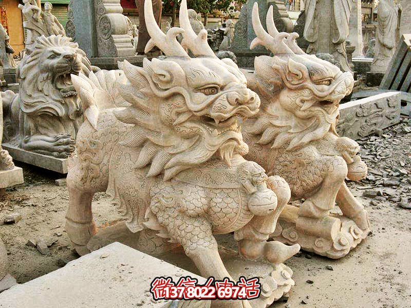 庭院门口大理石石雕神兽麒麟雕塑