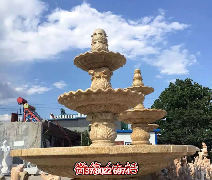 晚霞红多层喷泉石雕