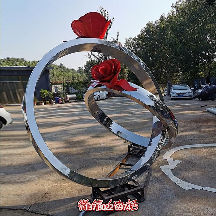 不锈钢镜面几何创意戒指雕塑