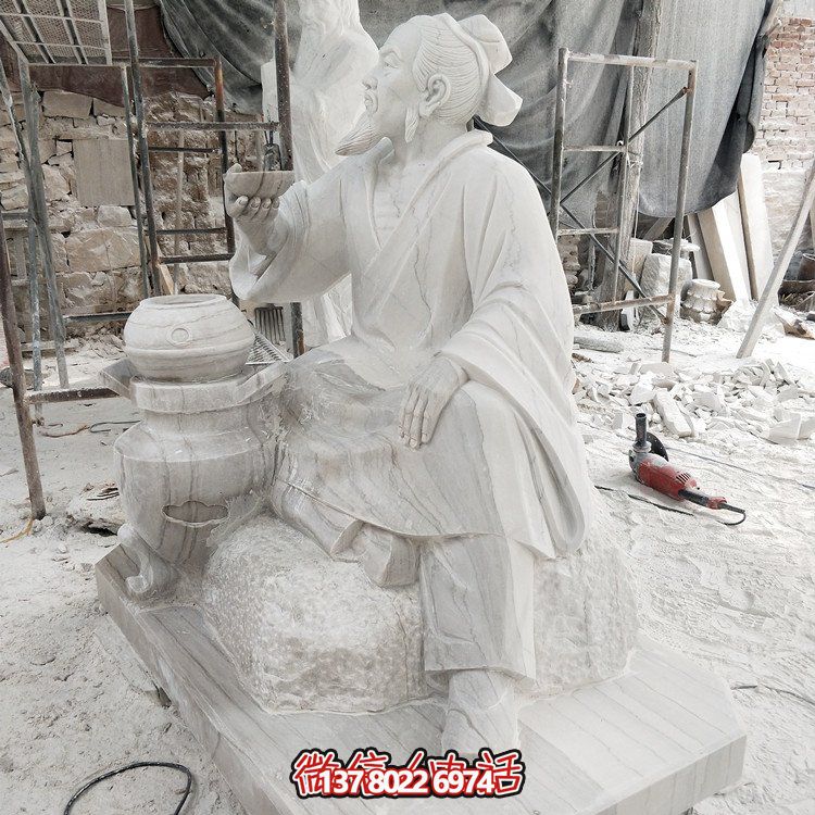 茶文化大理石石雕茶圣陆羽雕塑