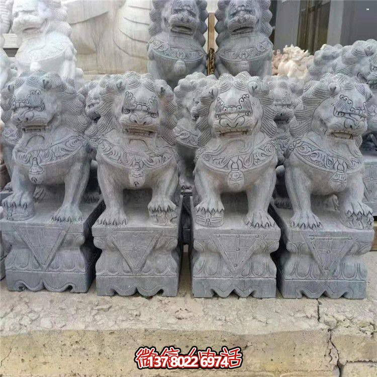 公园庭院门口汉白玉石狮子麒麟雕塑