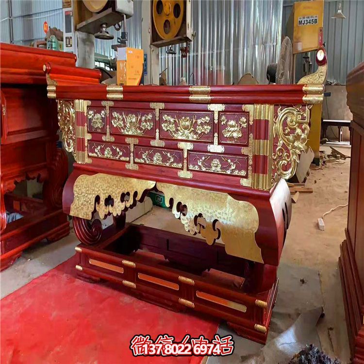 寺庙景观室内大殿元宝桌木雕供桌