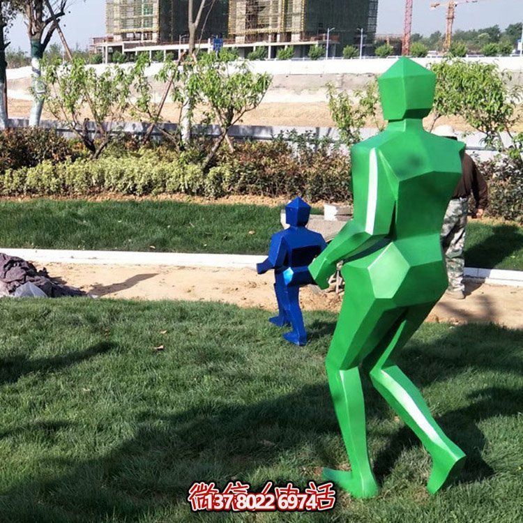 块面跑步人物玻璃钢抽象雕塑