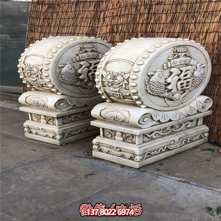 汉白玉福字抱鼓石门墩
