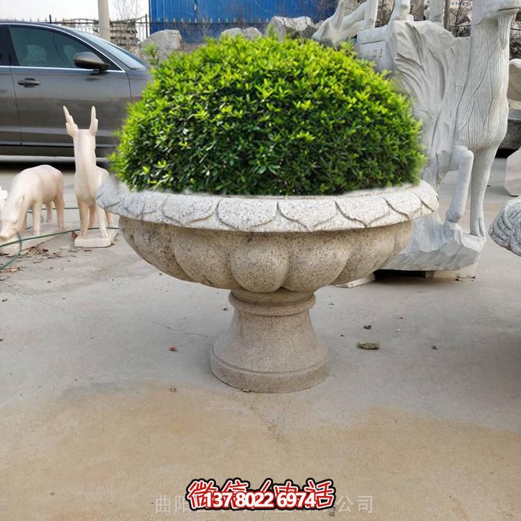 大理石雕刻花盆花钵庭院园林摆件