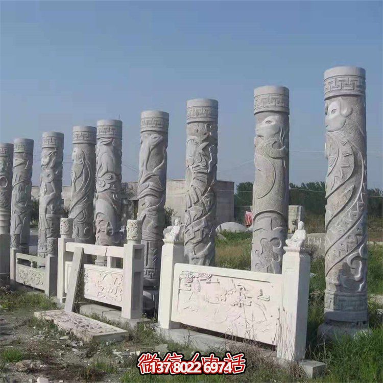 景区青石仿古石雕龙柱雕塑