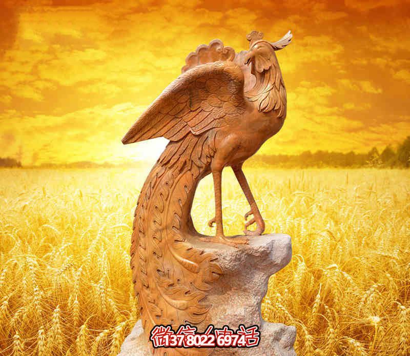 景区户外创意晚霞红石雕凤凰雕塑