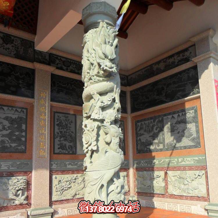 石雕缠龙柱景观文化石柱花岗岩盘龙柱雕刻寺庙龙柱雕塑