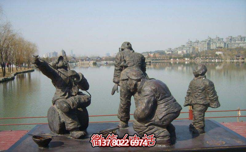 公园饭后拉二胡唱歌的人物铜雕二胡雕塑
