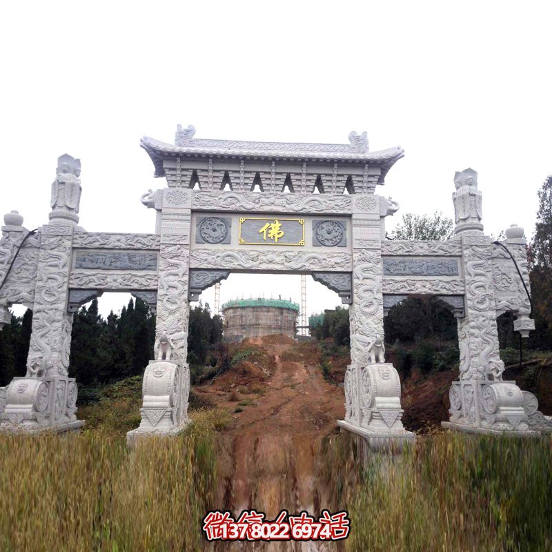 景区寺院入口大理石仿古建筑门楼牌坊