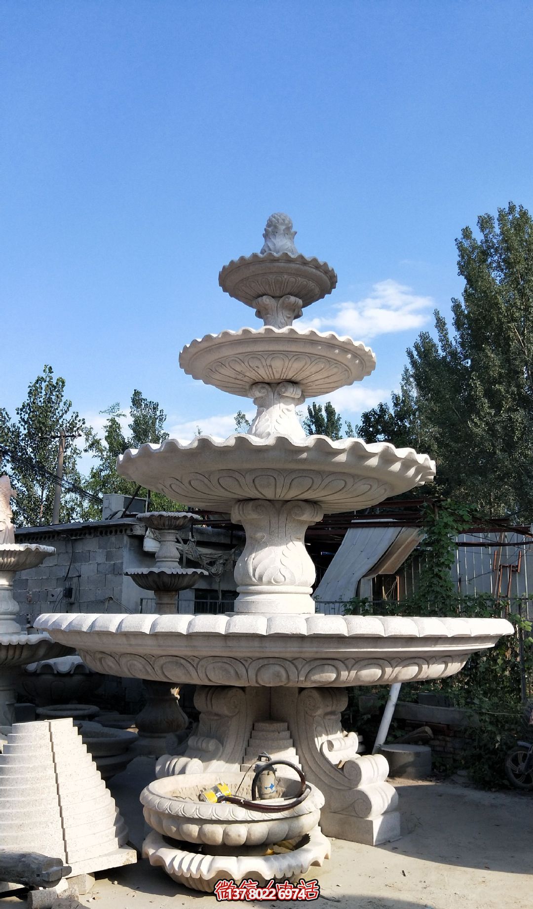庭院石雕多层大理石风水球喷泉雕塑