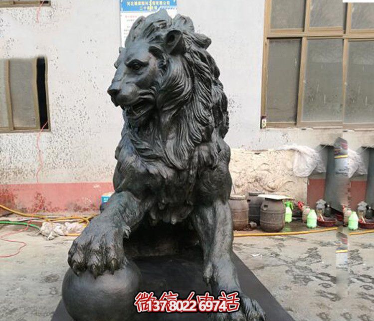 户外景区不锈钢仿铜石雕狮子雕塑