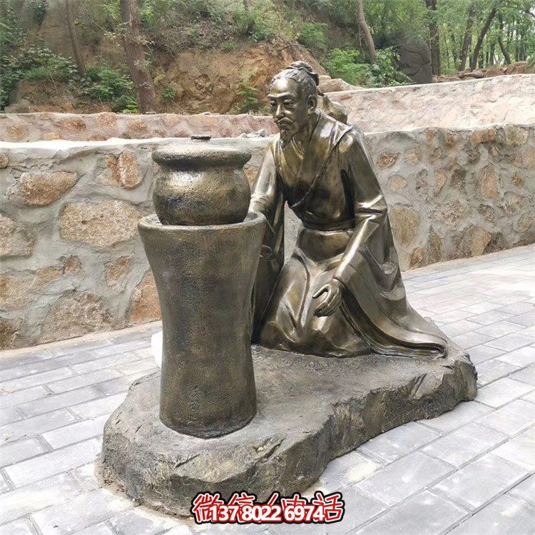 煎药古代人物，中医文化熬制中药玻璃钢仿铜情景雕塑