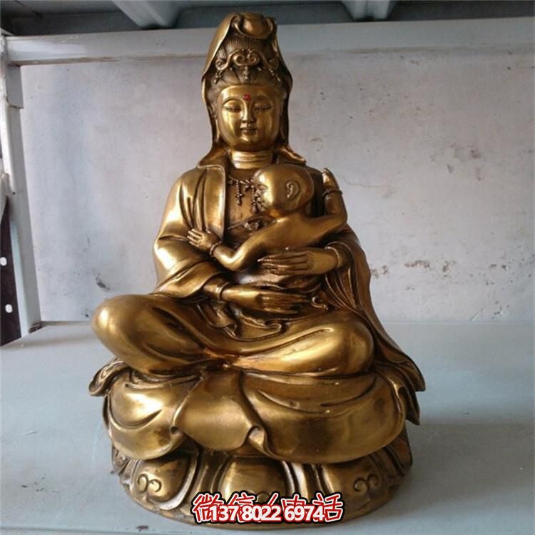 寺庙大型铸铜喷金烤漆供奉佛像送子观音雕塑