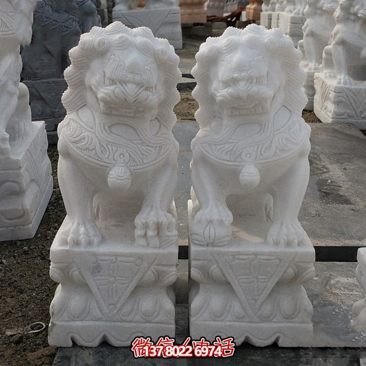 汉白玉精雕园林别墅门前摆放招财祈福狮子雕塑摆件
