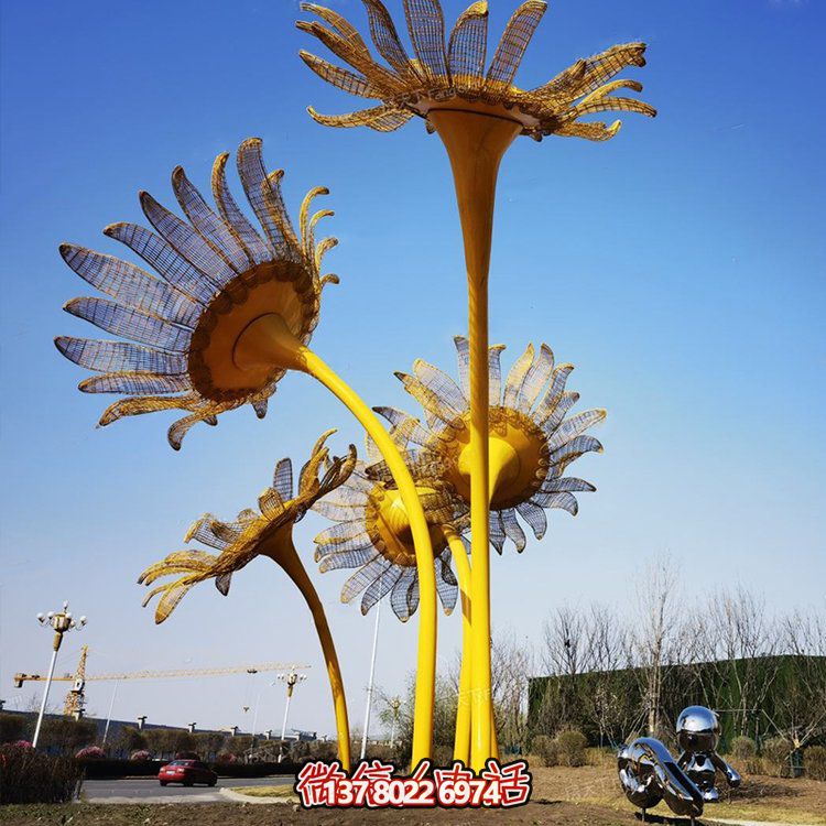 不锈钢喷漆镜面电镀向日葵花雕塑城市广场园林草坪景观摆件