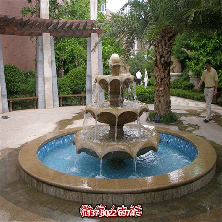 欧式汉白玉石雕喷泉广场小型喷水池摆件