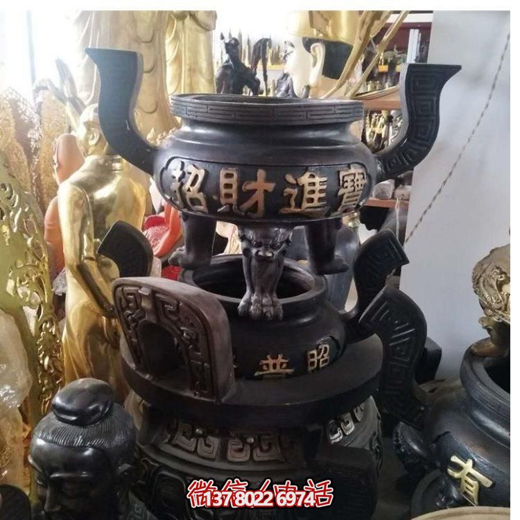 寺庙道观室外摆放高1米纯铜二龙戏珠香炉