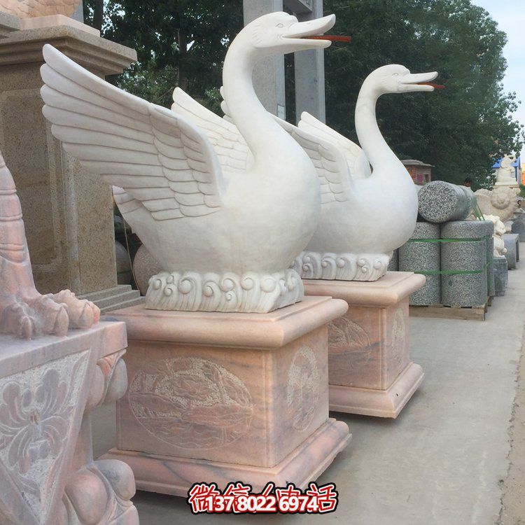 大理石石雕户外园林景观流水摆件天鹅