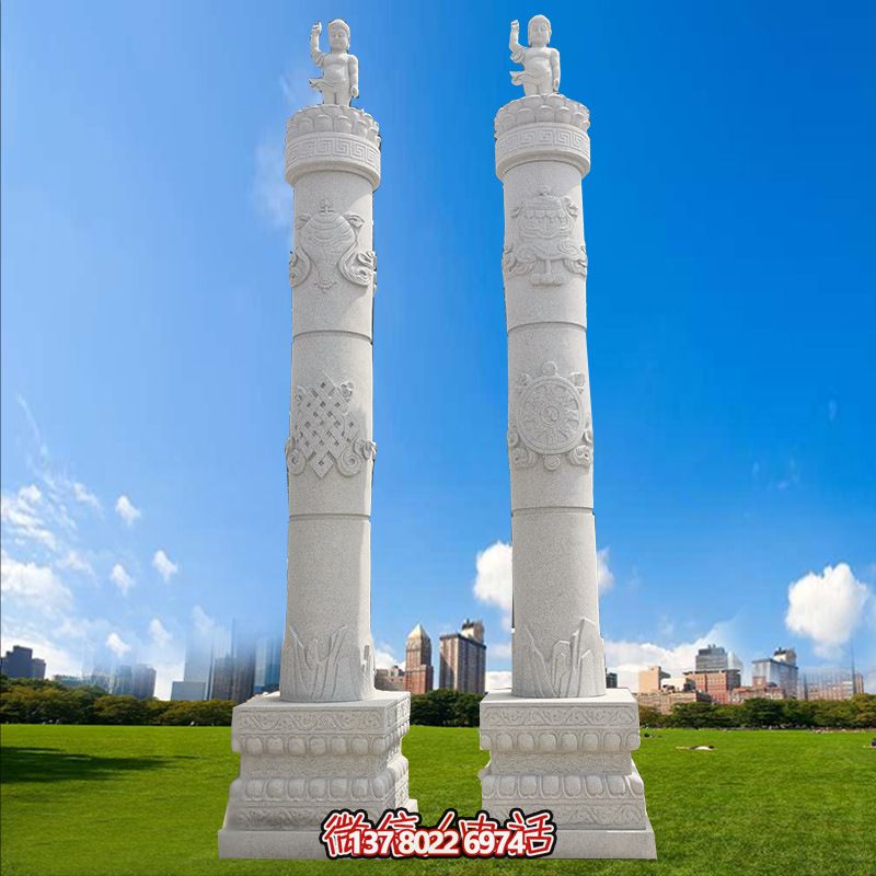 寺院摆放汉白玉山海九龙柱雕龙