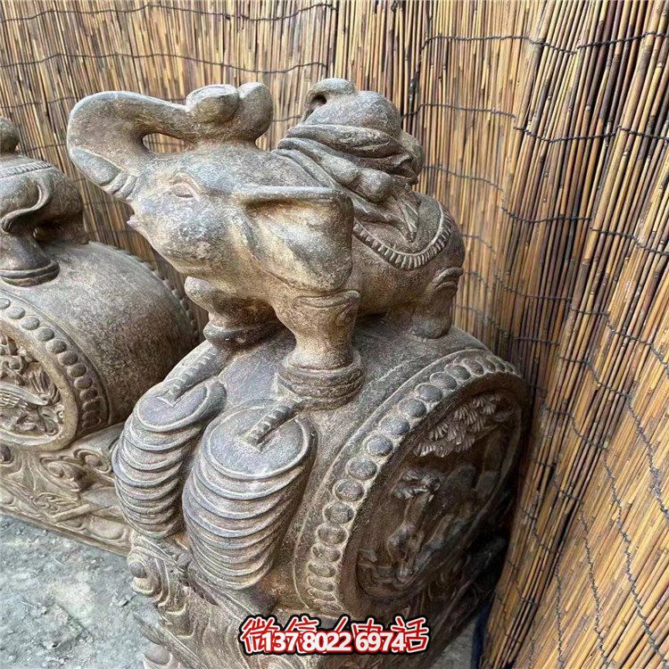 大象招财抱鼓石门墩