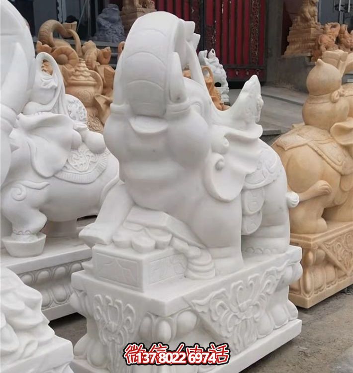 汉白玉石雕户外园林景观大象雕塑