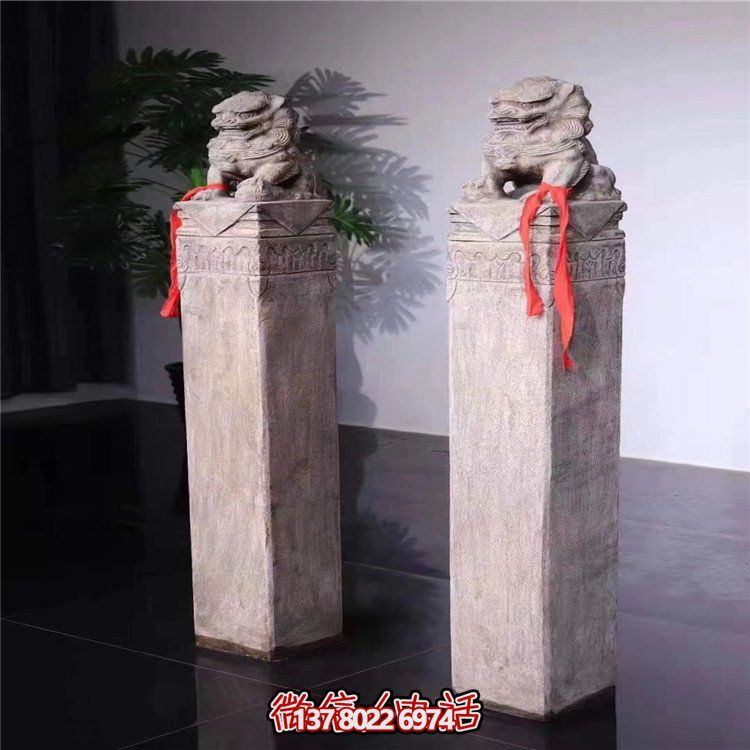 饭店装饰青石仿古雕刻狮子拴马柱