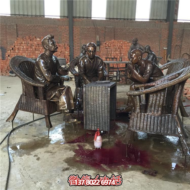 茶文化品茶人物户外商业街铸铜场景雕塑