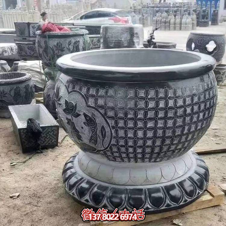 青石石雕户外园林编织创意鱼缸