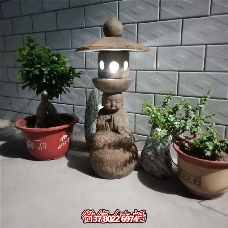 日式寺院仿古青石头灯地灯户外摆件太阳能石灯