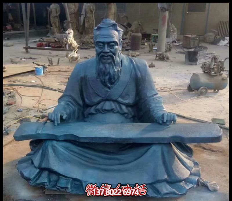 校园孔子弹琴玻璃钢仿青铜雕塑