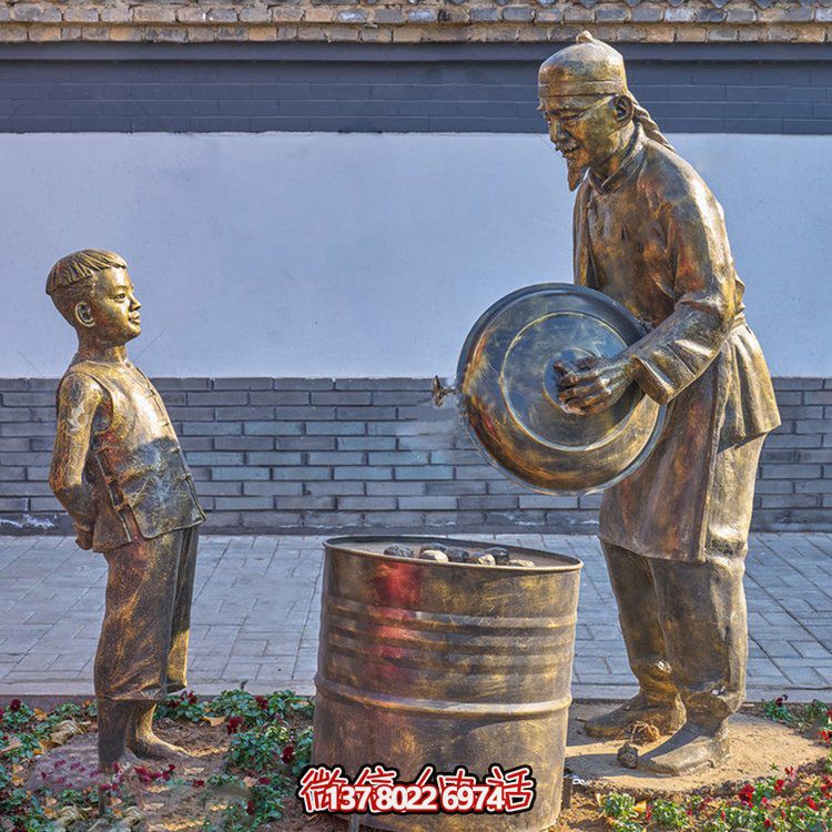 城市街道摆放玻璃钢仿铜卖小吃民俗小品雕塑