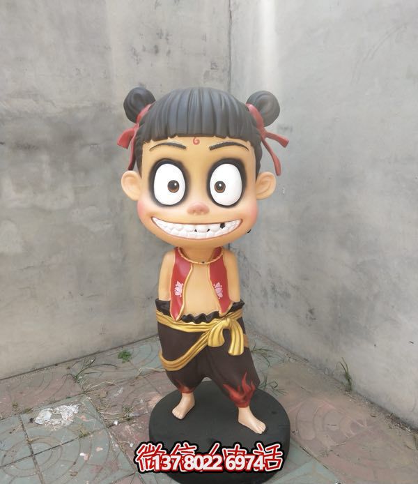 小区广场玻璃钢卡通魔童哪吒雕塑