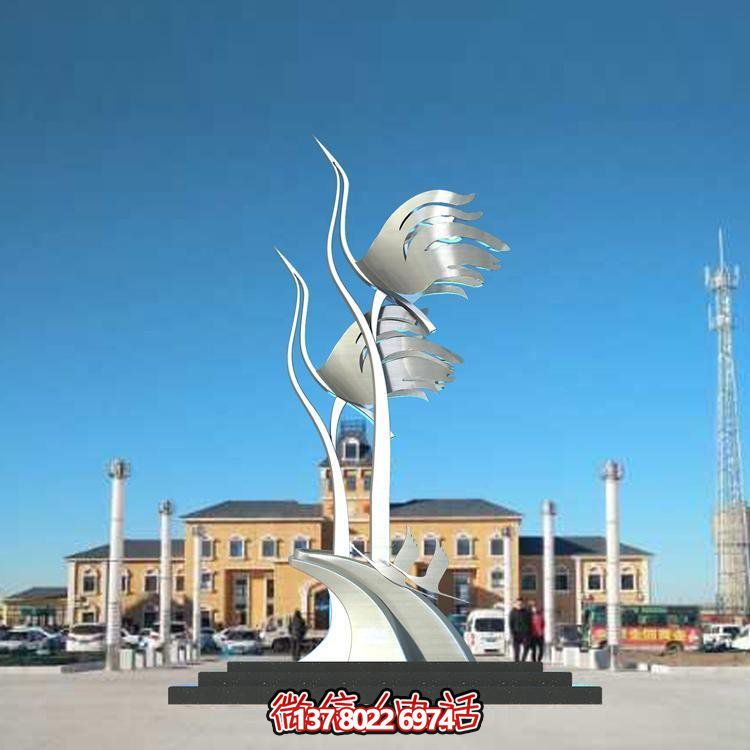 广场车站不锈钢抽象仙鹤雕塑