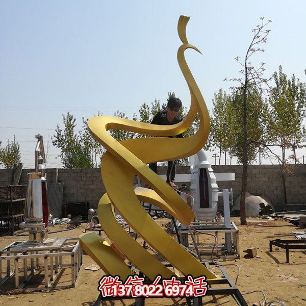金属景观酒店摆件异性金属抽象凤凰雕塑