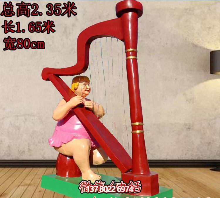 户外玻璃钢彩绘弹琴的小女孩园林景观琴雕塑