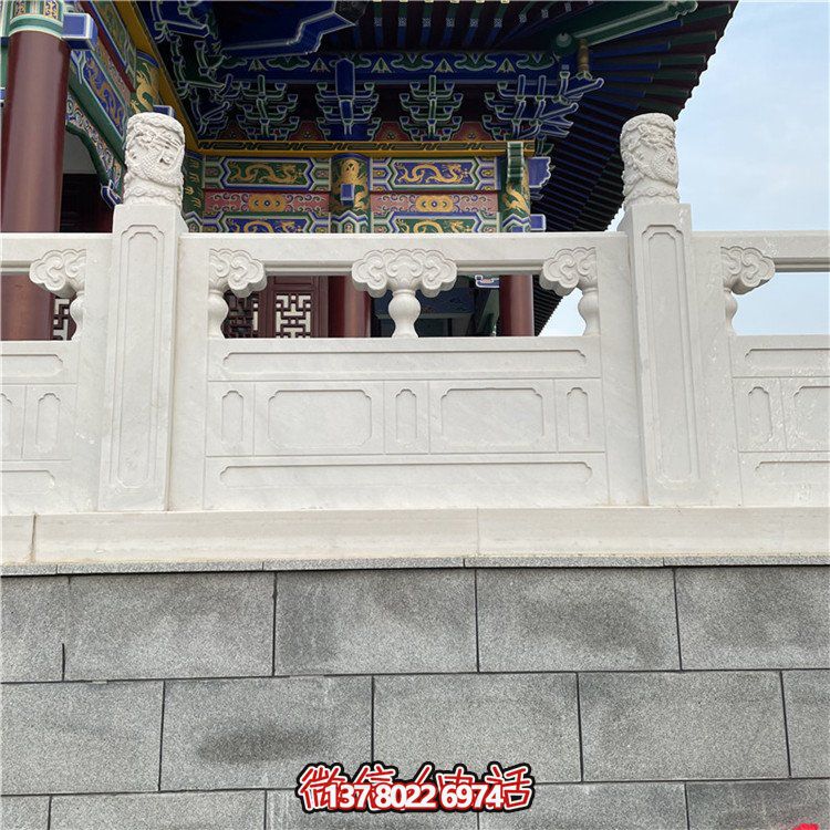 景区装饰汉白玉石雕防护栏板河道石栏杆