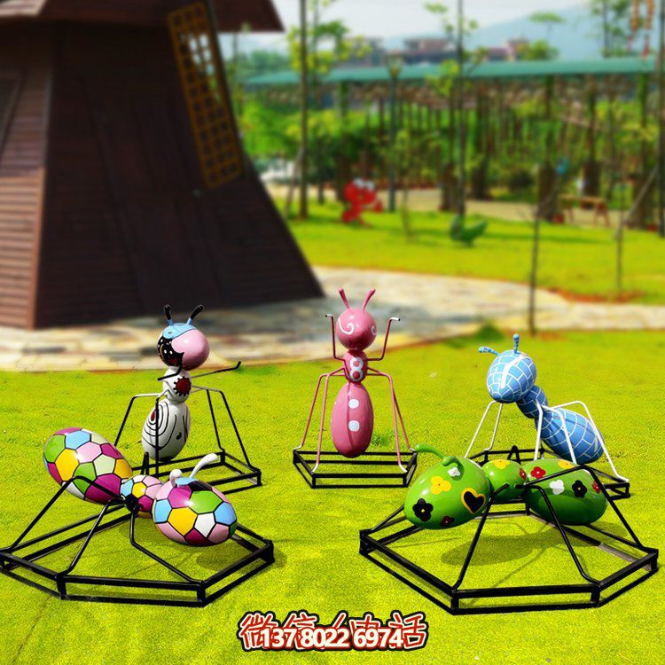 户外草坪不锈钢抽象彩绘蚂蚁景观雕塑