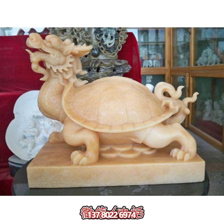 室内摆放的黄蜡石石雕创意龙龟雕塑