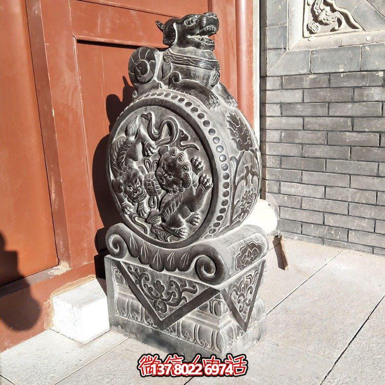 石雕仿古做旧浮雕麒麟中式庭院门口摆件