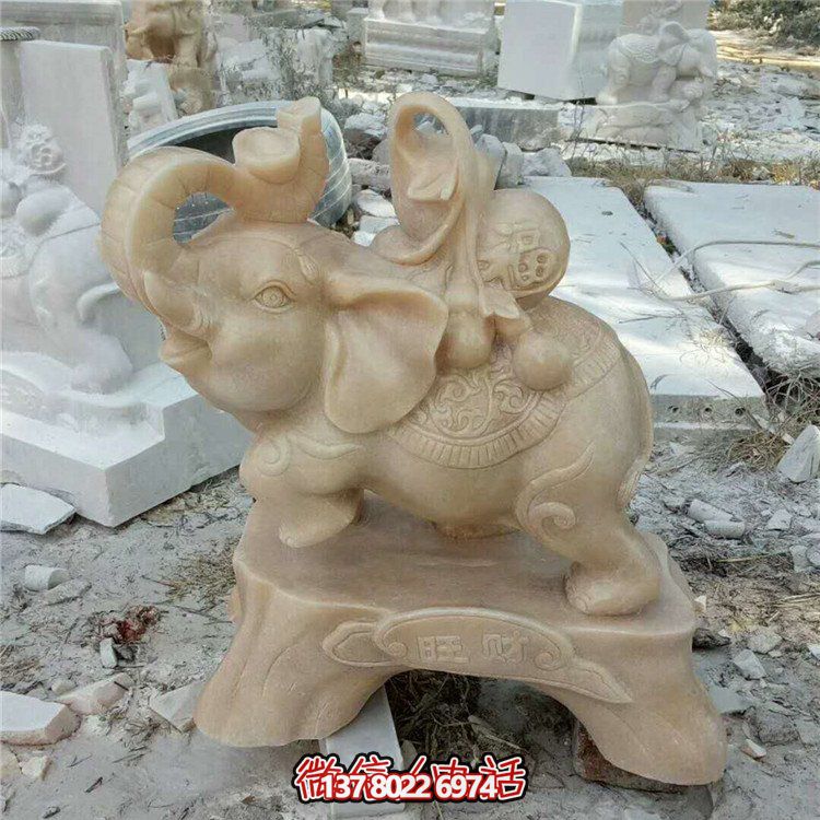 庭院小区门口装饰大理石雕刻大象狮子门鼓