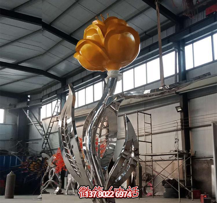广场大型不锈钢玫瑰花雕塑