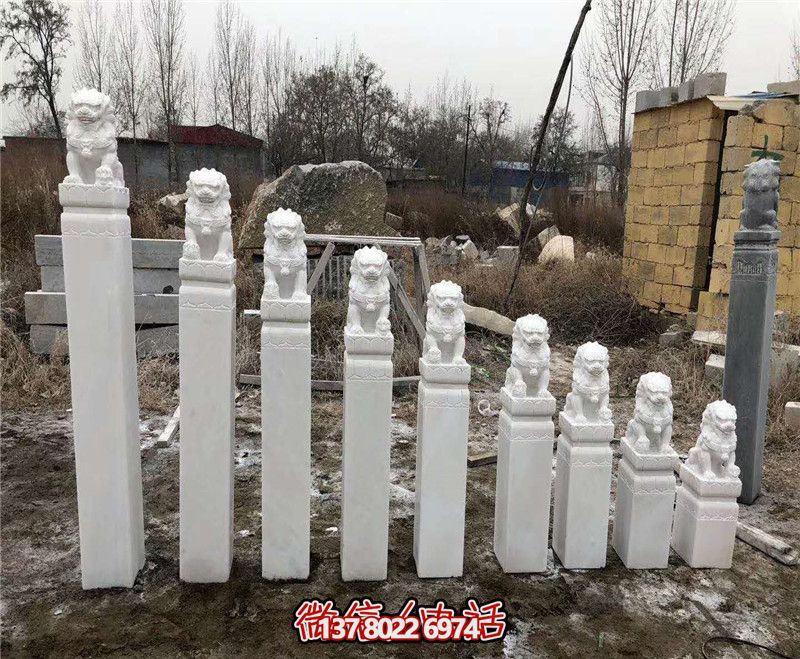 汉白玉狮子家用门前摆放拴马柱雕塑