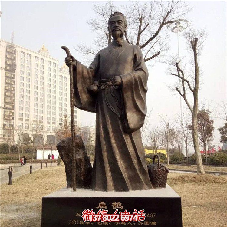 医院玻璃钢仿铜古代神医扁鹊人物雕像