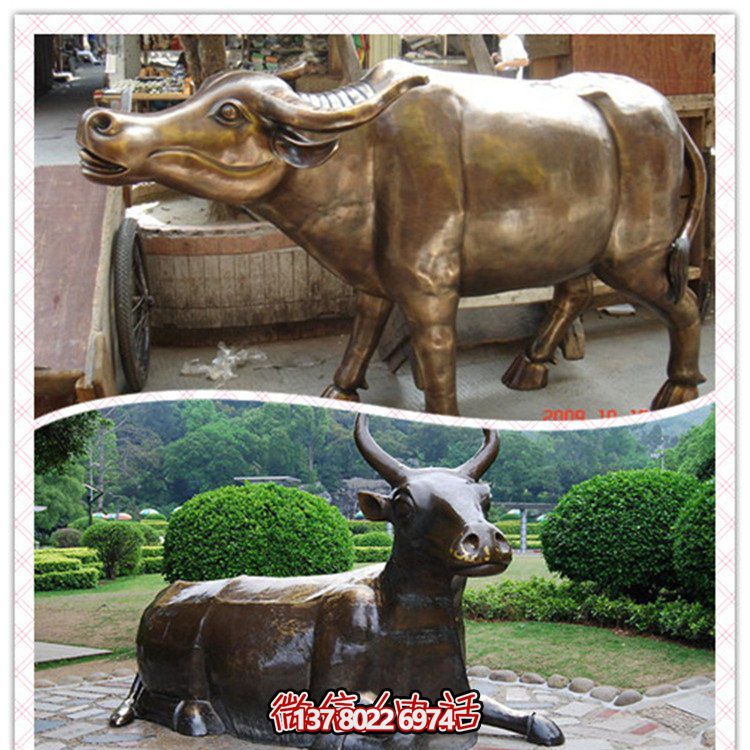玻璃钢仿铜水牛雕塑景区园林摆件