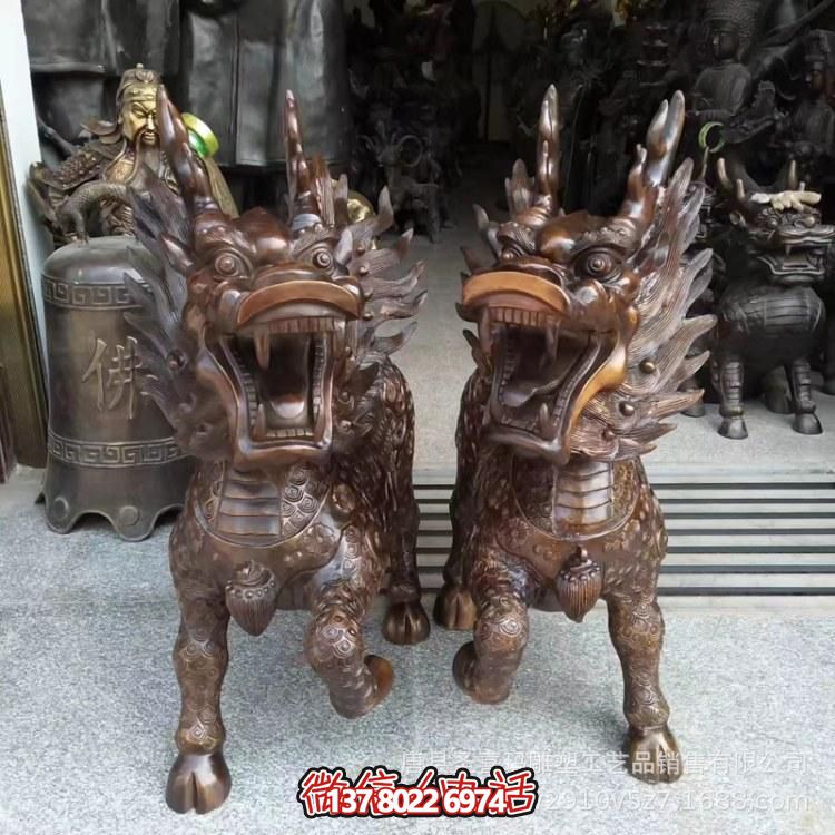 别墅创意不锈钢仿铜镇宅麒麟雕塑