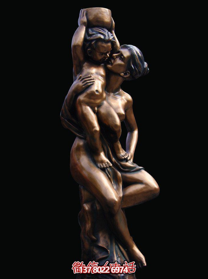 不锈钢仿铜抽象母子雕塑