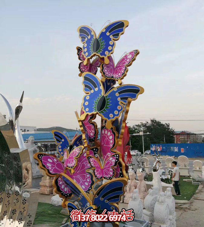 园林广场不锈钢彩绘户外园林景观发光群飞的蝴蝶