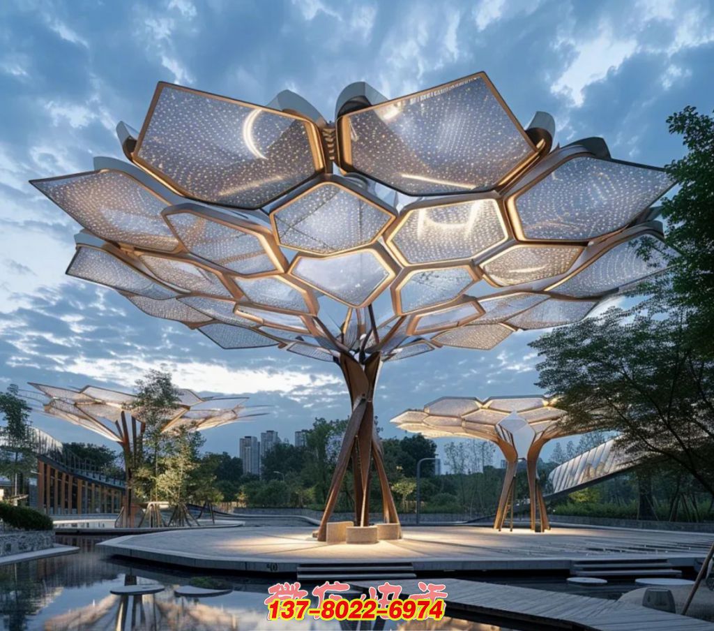 星芒翠盖 —— 不锈钢构绘就的户外生态景观巨树